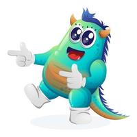 Cute blue monster playful with pointed hand vector