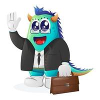 Cute blue monster businessman vector