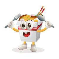 Cute ramen mascot holding spoon and fork vector