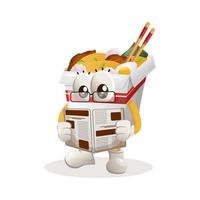 Cute ramen mascot read newspapers vector