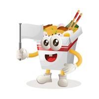 Cute ramen mascot waving white empty flag vector