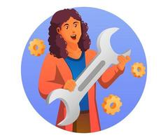 a woman holding wrench vector