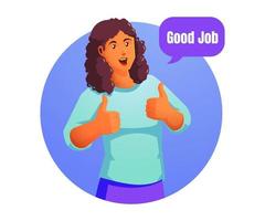 a woman raises a thumbs up giving a good job rating vector