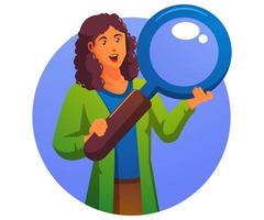 a woman holding a magnifying glass vector