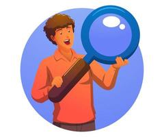 a man holding a magnifying glass vector