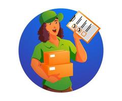 courier checks delivery data and ready to send goods vector