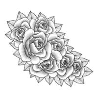 rosa ilustración de arte de línea de lápiz con estilo de doodle página de libro de colorear para adultos con hojas boceto fácil vector