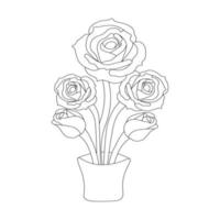 rose flower vase of coloring page element with graphic illustration pencil line art design vector