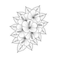 hibiscus flower coloring page illustration with line art stroke of black and white hand drawn vector