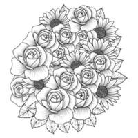 rose flower vase of coloring page element with graphic illustration pencil line art design vector