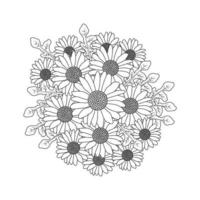 diseño de página de libro de colorear para adultos de flor de margarita de dibujo de líneas negras hermoso ramo de flores de margarita vector