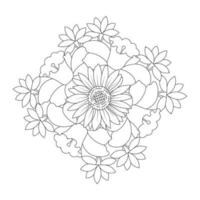 beautiful flowers coloring page with pencil sketch drawing detailed in vector graphic of line art