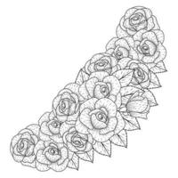 rose flower coloring page dot line art with doodle style adult coloring book illustration vector