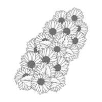 daisy flower design in detailed line art vector graphic and beautiful flowers coloring page