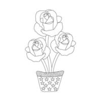 rose flower vase of coloring page element with graphic illustration pencil line art design vector
