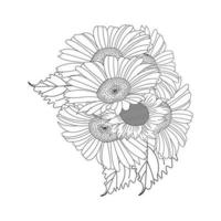diseño de flor de margarita en gráfico vectorial de arte lineal detallado y página de coloración de flores hermosas vector