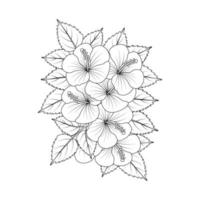 hibiscus flower coloring page illustration with line art stroke of black and white hand drawn vector