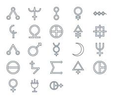 Set of Alchemy symbols icons vector