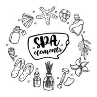 SPA Elements outline doodle Vector Illustration. Beauty set. Skin care and beauty signs, spa salon and self-care collection