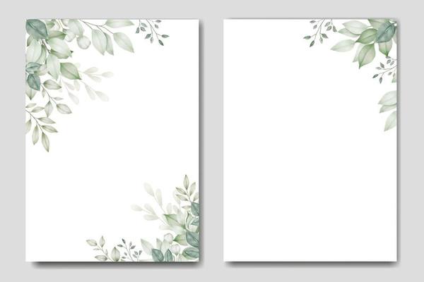 Wedding invitation Card Template With Green Leaves Watercolor