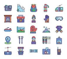 Ski resort and snowboarding icon set vector