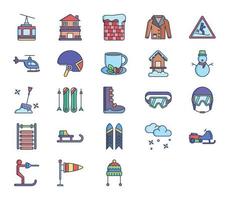 Ski resort and snowboarding icon set vector