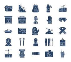 Ski resort and snowboarding icon set vector