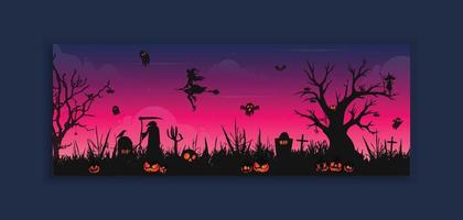 Halloween party web banner template design vector