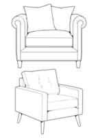 Set off sofa or couch line art illustrator. Outline furniture for living room. Vector illustration.