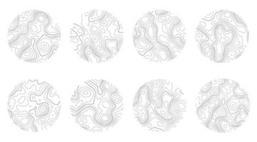 Wood texture with topography lines. Organic ripple wavy patterns. Tree rings set. Vector doodle illustration.