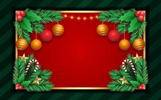 Christmas background realistic frame with pine leaves decoration vector