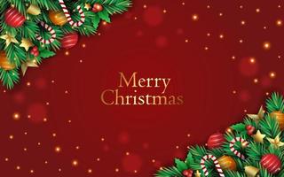 Merry christmas background red with realistic christmas elements vector