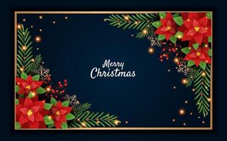 Christmas background realistic frame with pine leaves decoration vector