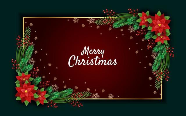 Christmas background realistic frame with pine leaves decoration