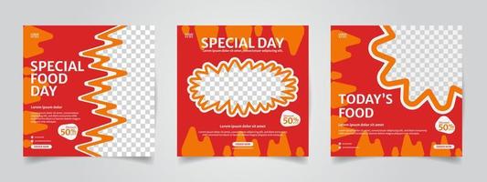 Set of editable square poster template designs for food posts on social media. vector