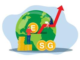 ESG concept environmental social and governance concept Businessman  drop coin for invest energy sources. Preserving resources of planet.flat vector illustration