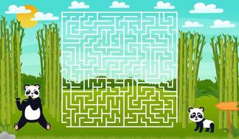 Help panda bear find path to bamboo, printable worksheet for kids with labyrinth or maze game for children books vector