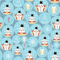 Christmas seamless pattern with cute snowman character and gifts on blue background vector