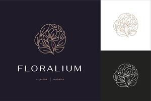 plantilla de diseño de logotipo abstracto vectorial en estilo minimalista lineal de moda - flor - símbolo abstracto para cosméticos y embalajes, joyería, productos hechos a mano o de belleza vector