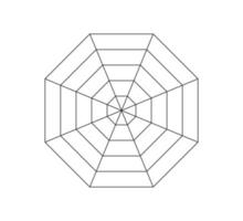 Octagonal radar or spider diagram template. Octagon graph. Flat spider mesh. Blank eight sided radar chart. Kiviat diagram for statistic and analitic. Vector illustration isolated on white background
