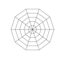 Decagonal radar or spider diagram template. Decagon graph. Flat spider mesh. Blank ten sided radar chart. Kiviat diagram for statistic and analitic. Vector illustration isolated on white background