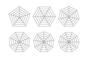 plantilla de diagrama de radar o araña. malla de araña plana. gráficos de radar en blanco. gráficos de pentágono y hexágono. diagrama kiviat para estadística y análisis. ilustración vectorial aislado sobre fondo blanco vector