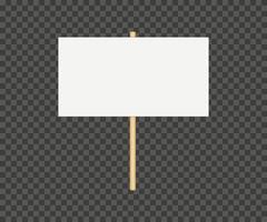 Picket banner frame. Blank demonstration banner mock up. Empty protest placard with wooden poles. Realistic politic strike board mockup. Vector illustration isolated