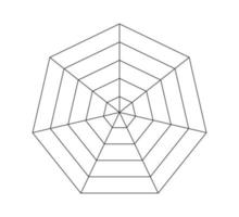 Heptagonal radar spider diagram template. Heptagon graph. Flat spider mesh. Blank seven sided radar chart. Kiviat diagram for statistic and analitic. Vector illustration isolated on white background