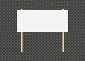 Picket banner frame. Blank demonstration banner mock up. Empty protest placard with wooden poles. Realistic politic strike board mockup. Vector illustration isolated