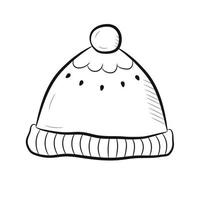 Hand drawn winter hat. Black linear icon winter hat isolated on white background. Vector illustration