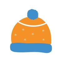 Winter hat icon with white snowflakes. Hand drawn headwear isolated on white background. Vector illustration