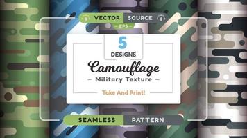 Camouflage seamless patterns, military texture, bundle war fabric. vector