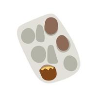 Tray with eggs on a white background. Broken egg vector