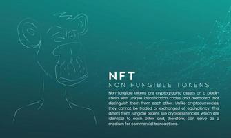 NFT monkey icon concept with polygon node connected dots and neon effect vector